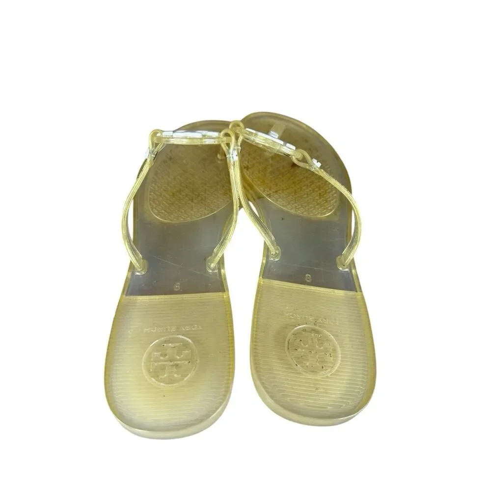 Tory Burch Yellow Clear Jelly Miller Sandals Size 8 Logo Thong Flip Flops